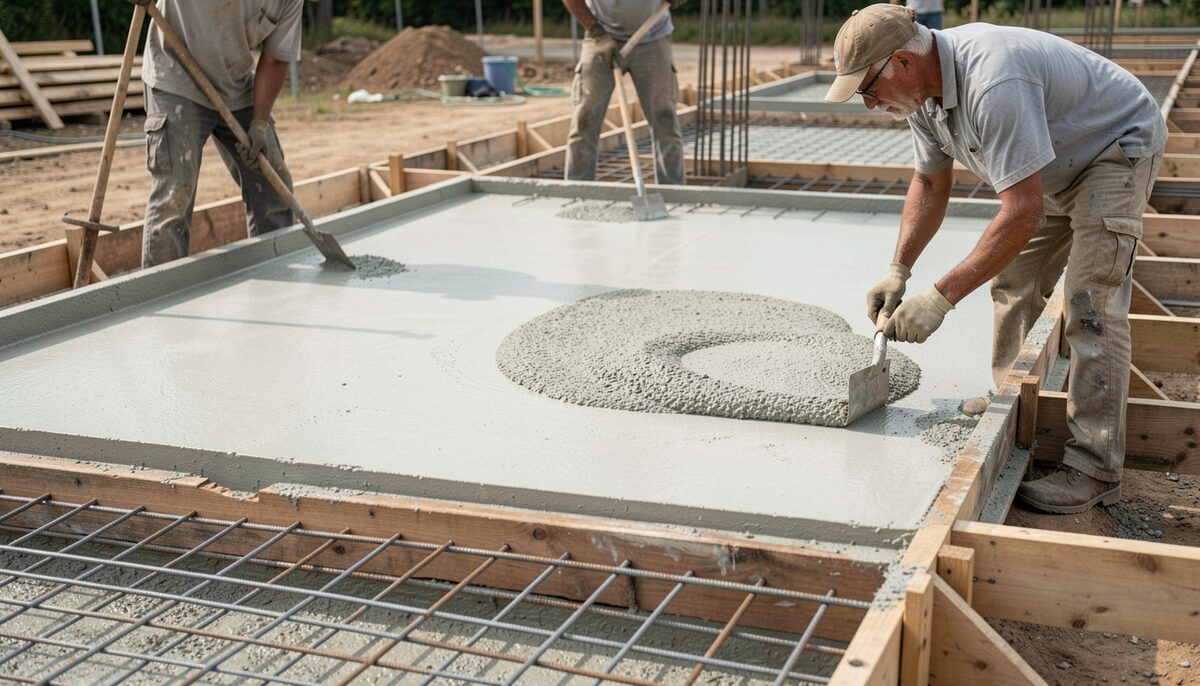 Concrete test wall section built with high-volume fly ash mix, formwork ties still visible on the face